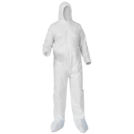 A35 Liquid And Particle Protection Coveralls, Hood/Boots, Elastic Wrists/Ankles, Large, White, 25PK